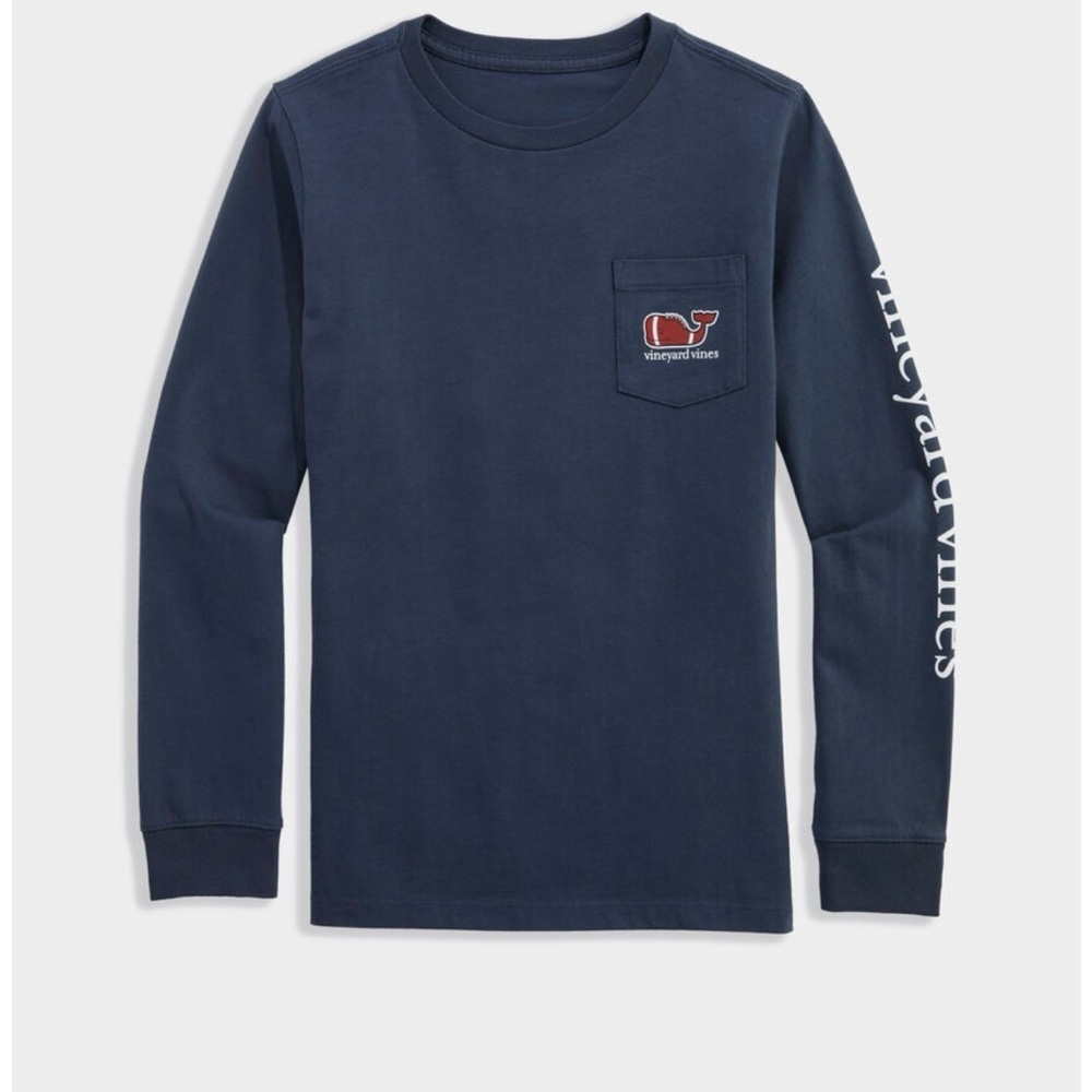 Like New! Vineyard Vines-Football Whale Long-Sleeve Pocket Tee-Boys XL